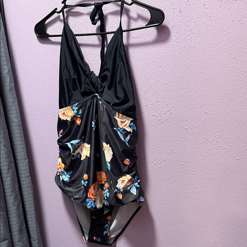 Floral Black One-Piece Swimsuit